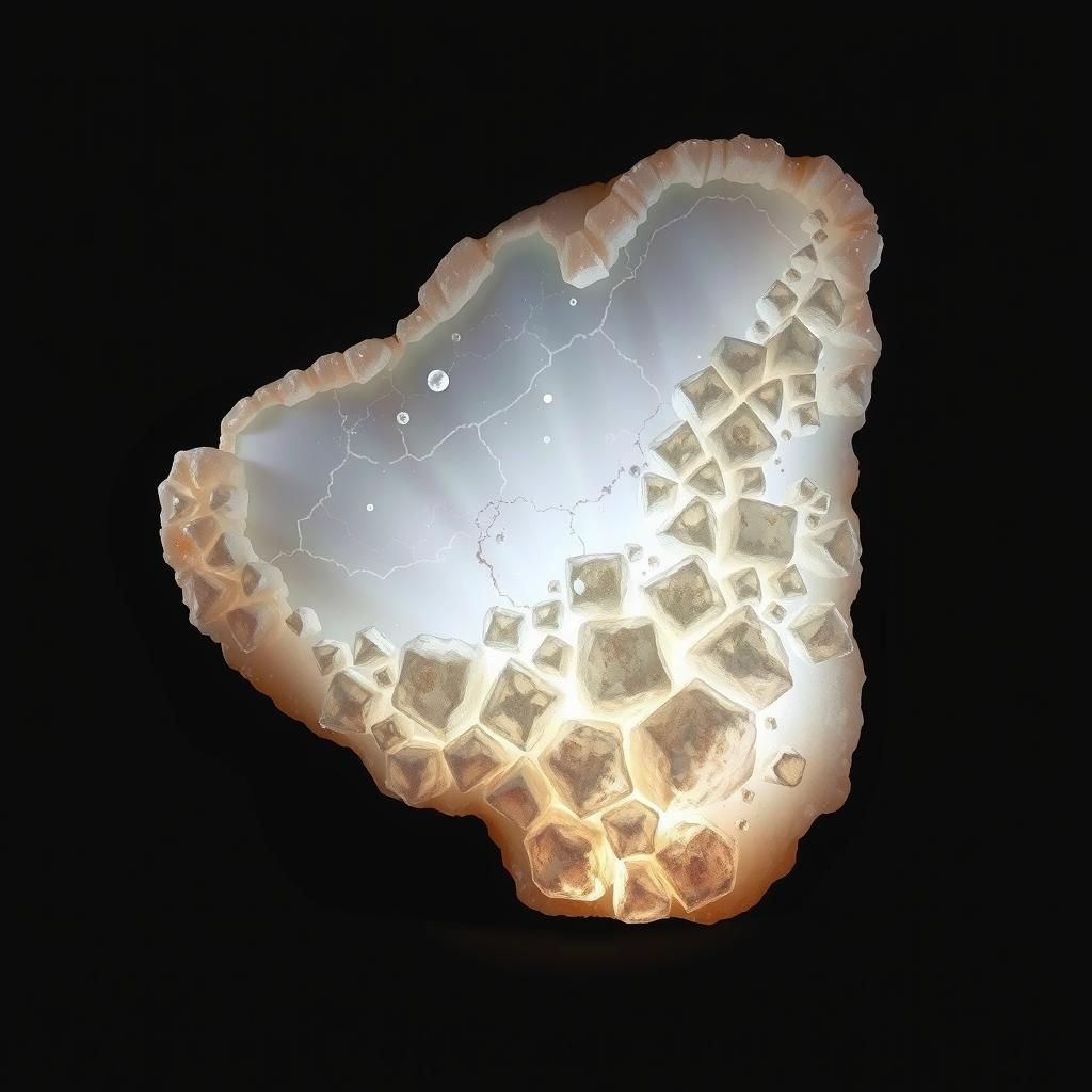 Luminous Selenite Slab in Cosmic Digital Art