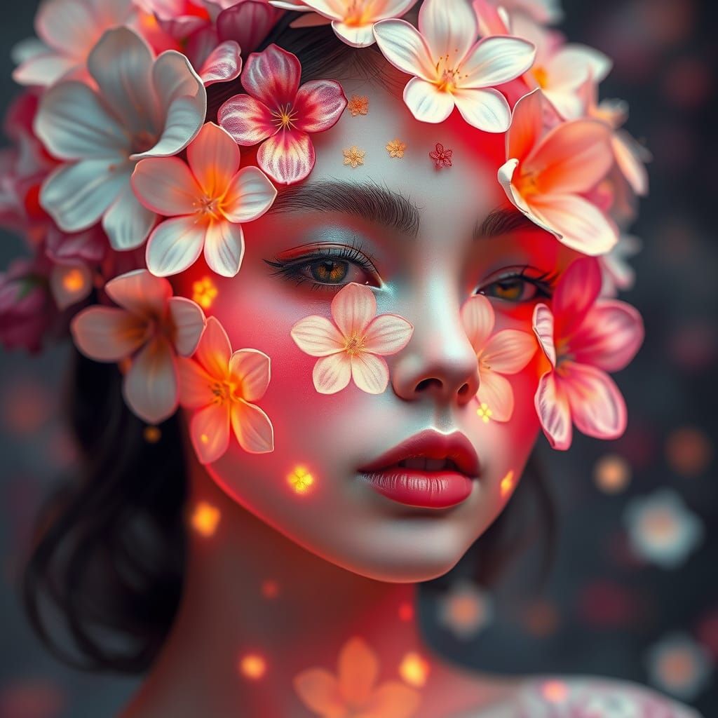 Floral Face: A Surrealist Portrait in Bloom