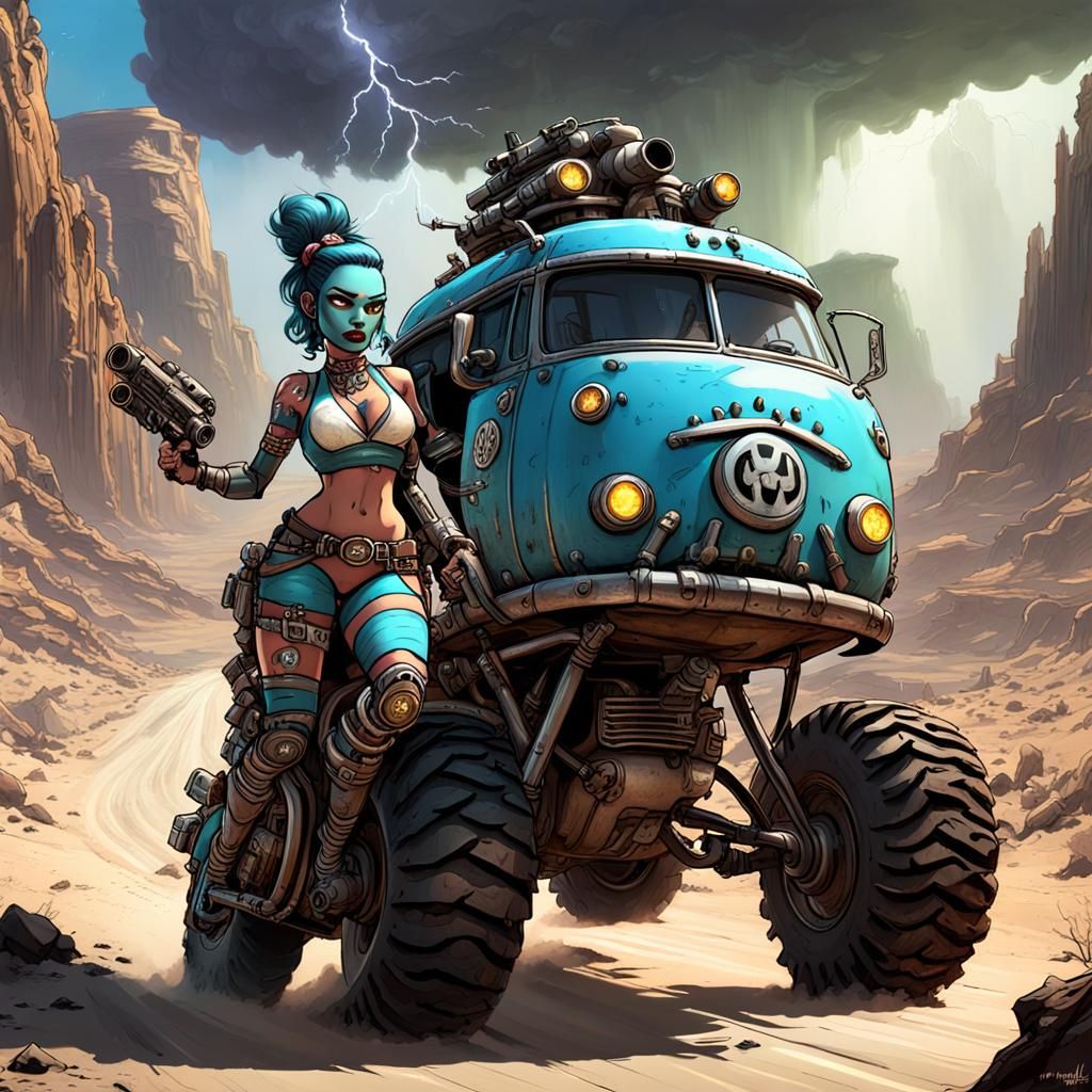 Vault Boy Grogu Tank Girl in Nuke-Cola Canyon
