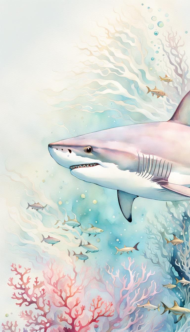 Ethereal Iridescent Shark Watercolor Painting