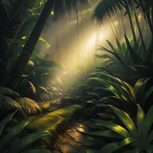 Lush Rainforest at Sunset in 3D Rendering