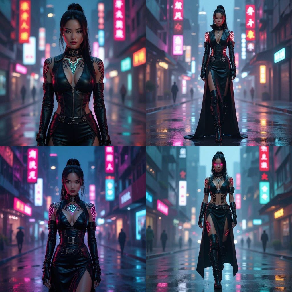 Cyberpunk Woman with Glowing Tattoos in Futuristic City