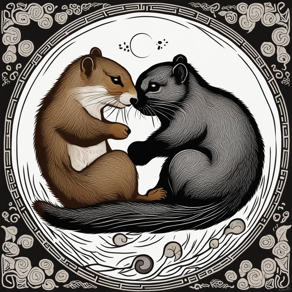 Otter and Squirrel Cuddling as Yin Yang