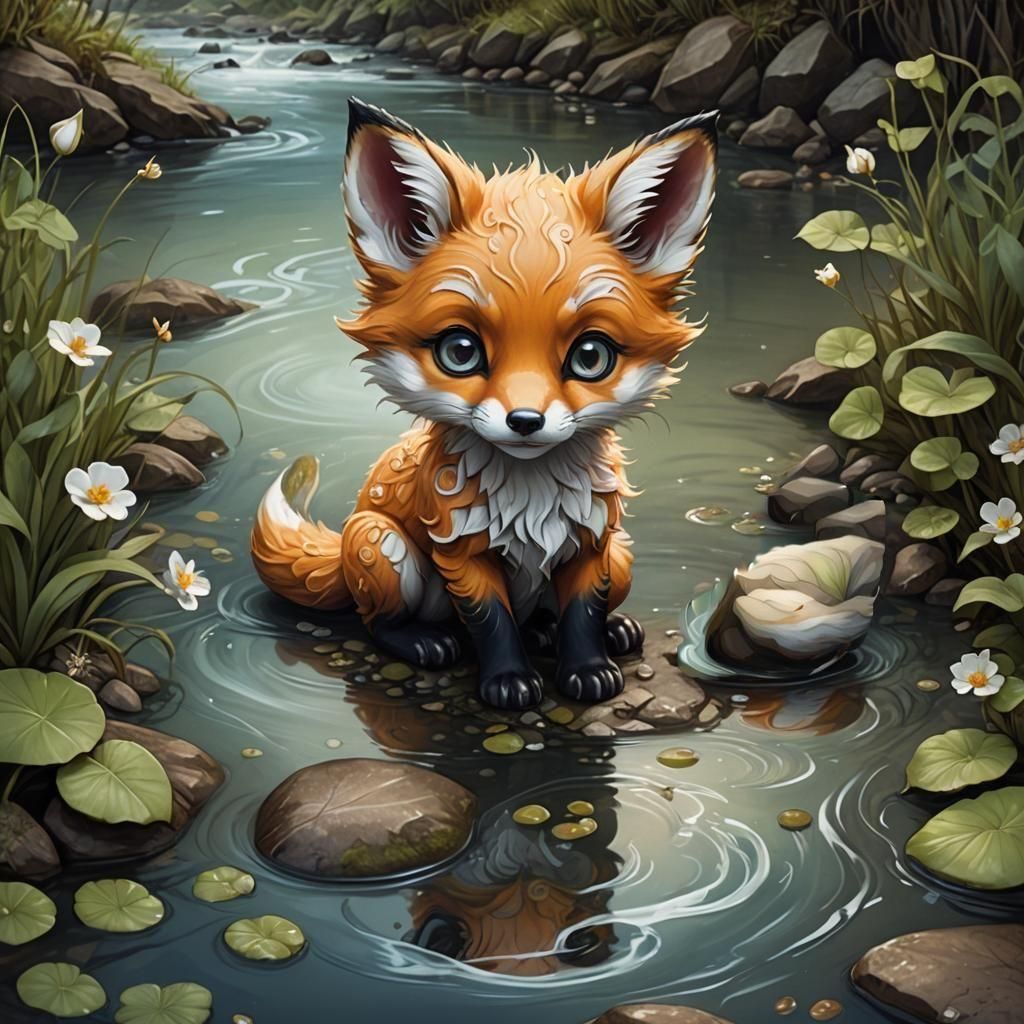 Chibi Fox Cub Portrait in Burtonesque Style
