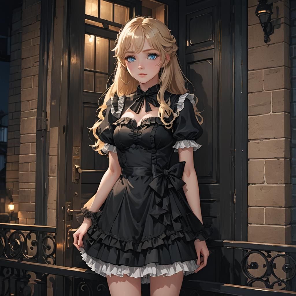 Blonde Girl in Black Dress: 3D Anime Art