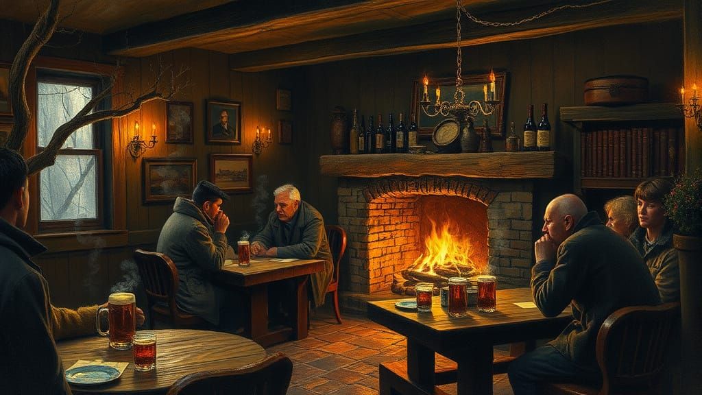 Cozy Tavern Scene in Neo-Impressionist Style