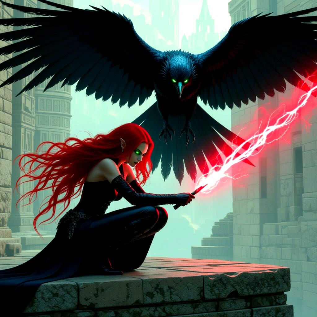 Dark Raven Goddess Conjures Mystical Beast