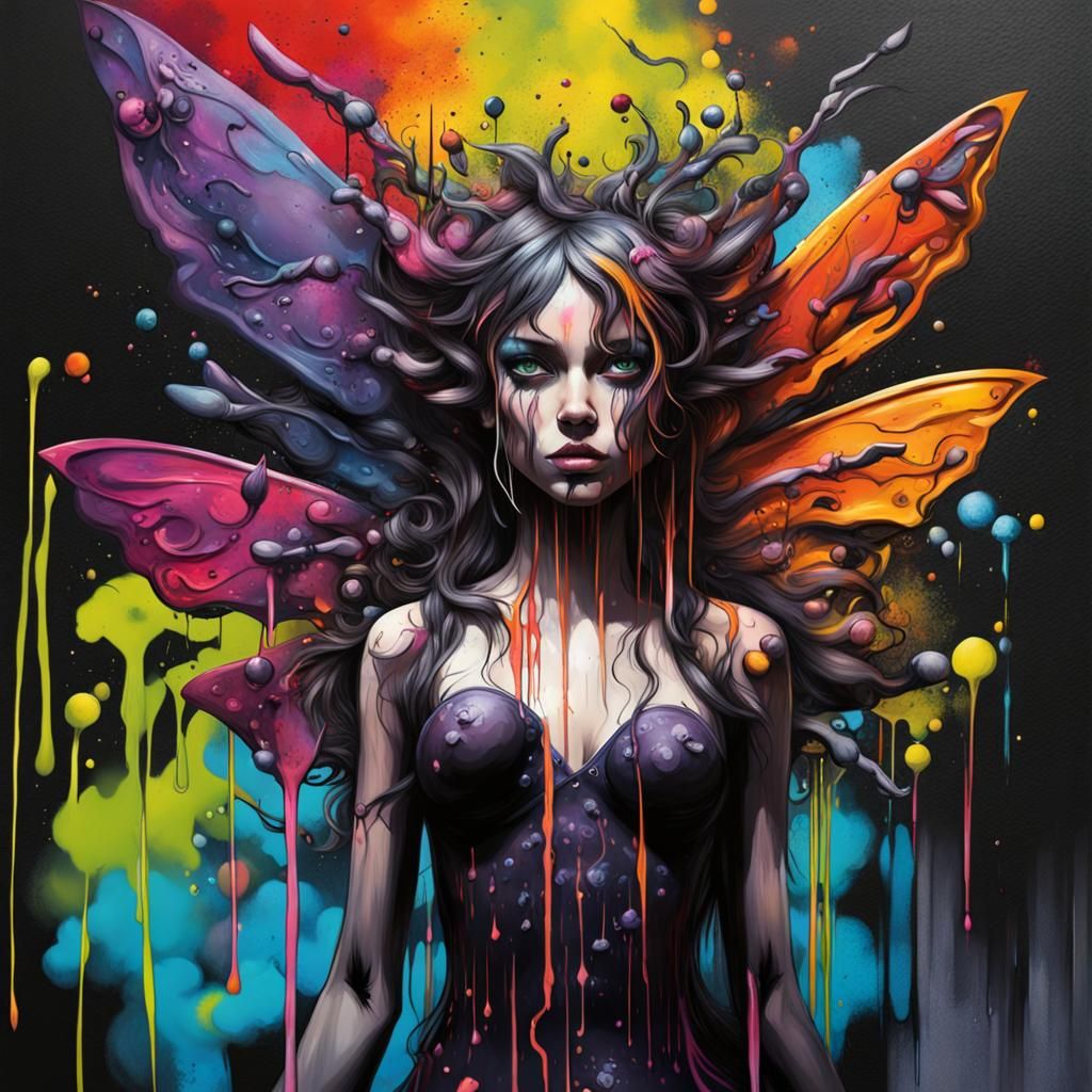 Dark Fairies Gathering in Graffiti Street Art