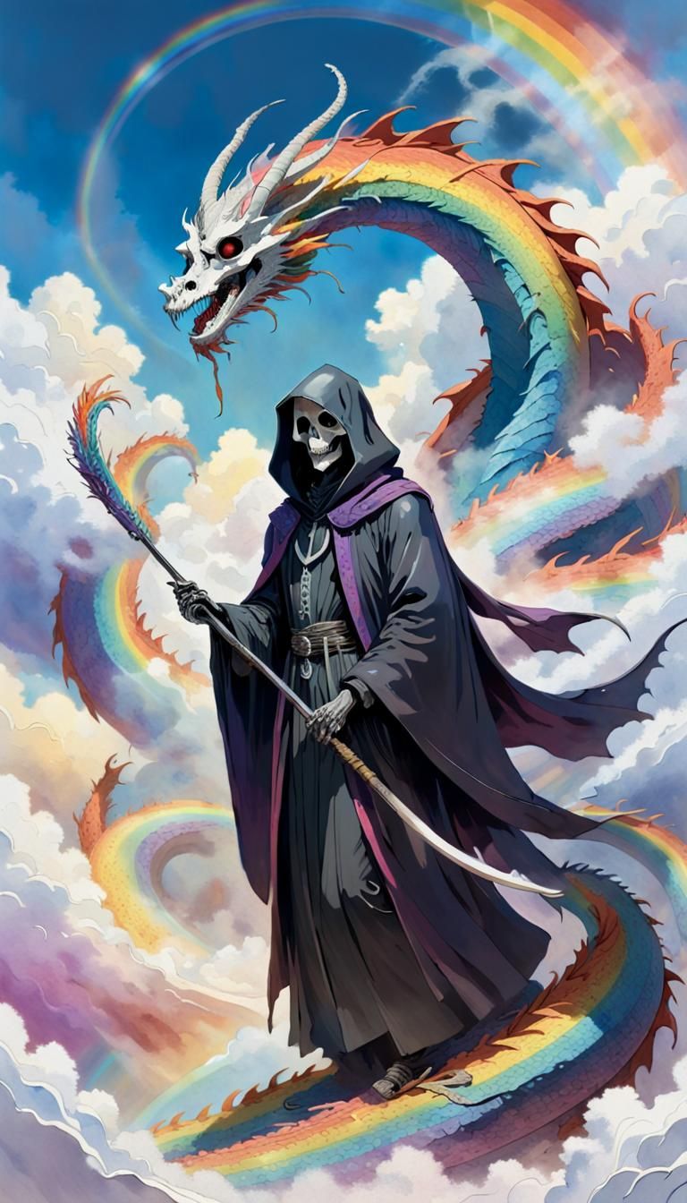 Joyful Grim Reaper on Rainbow Dragon