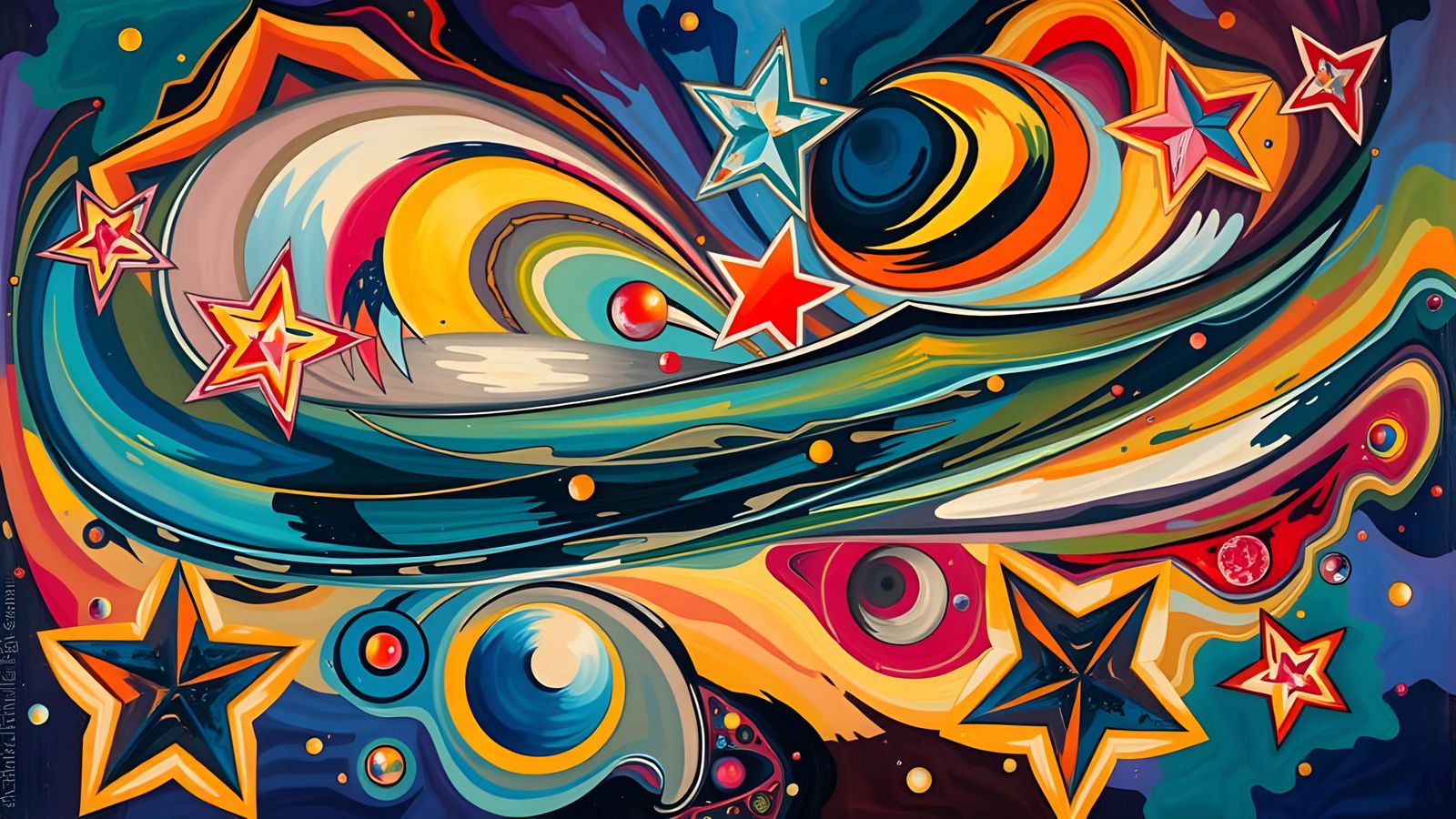 Abstract Expressionist Oil Painting with Cosmic Textures