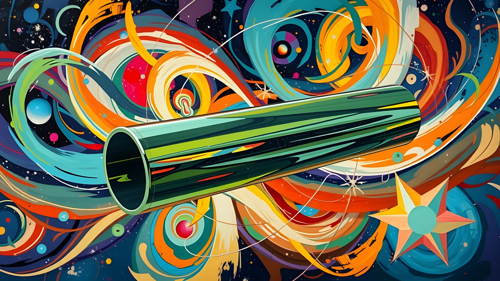 Reflective Mirror Cylinder with Abstract Expressionist Backg...