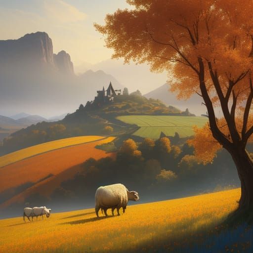 Whimsical Farm Girl in Vibrant Autumn Harvest