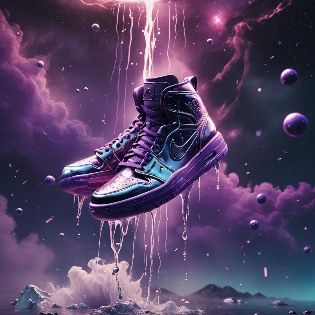 Chrome Air Jordan Dripping in Space: Surreal Art