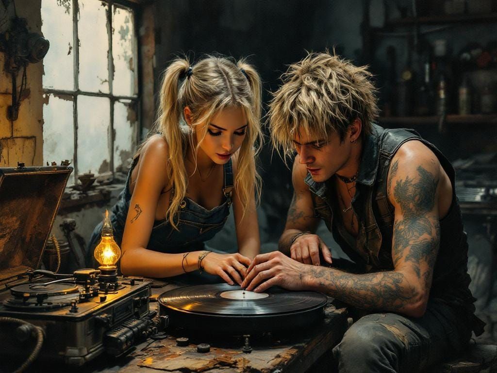 Characters Entranced by Music in Ruined Garage