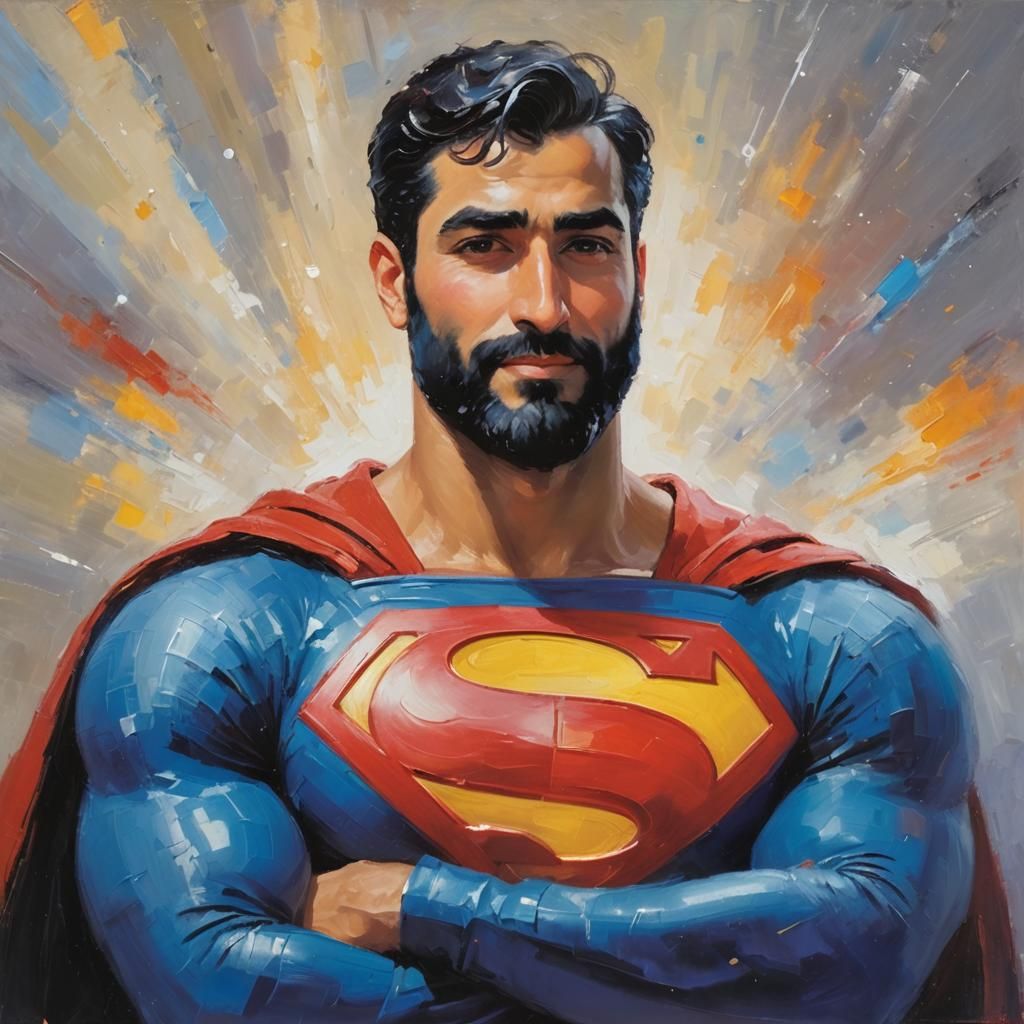 Superman in Space: Impressionist Oil Painting