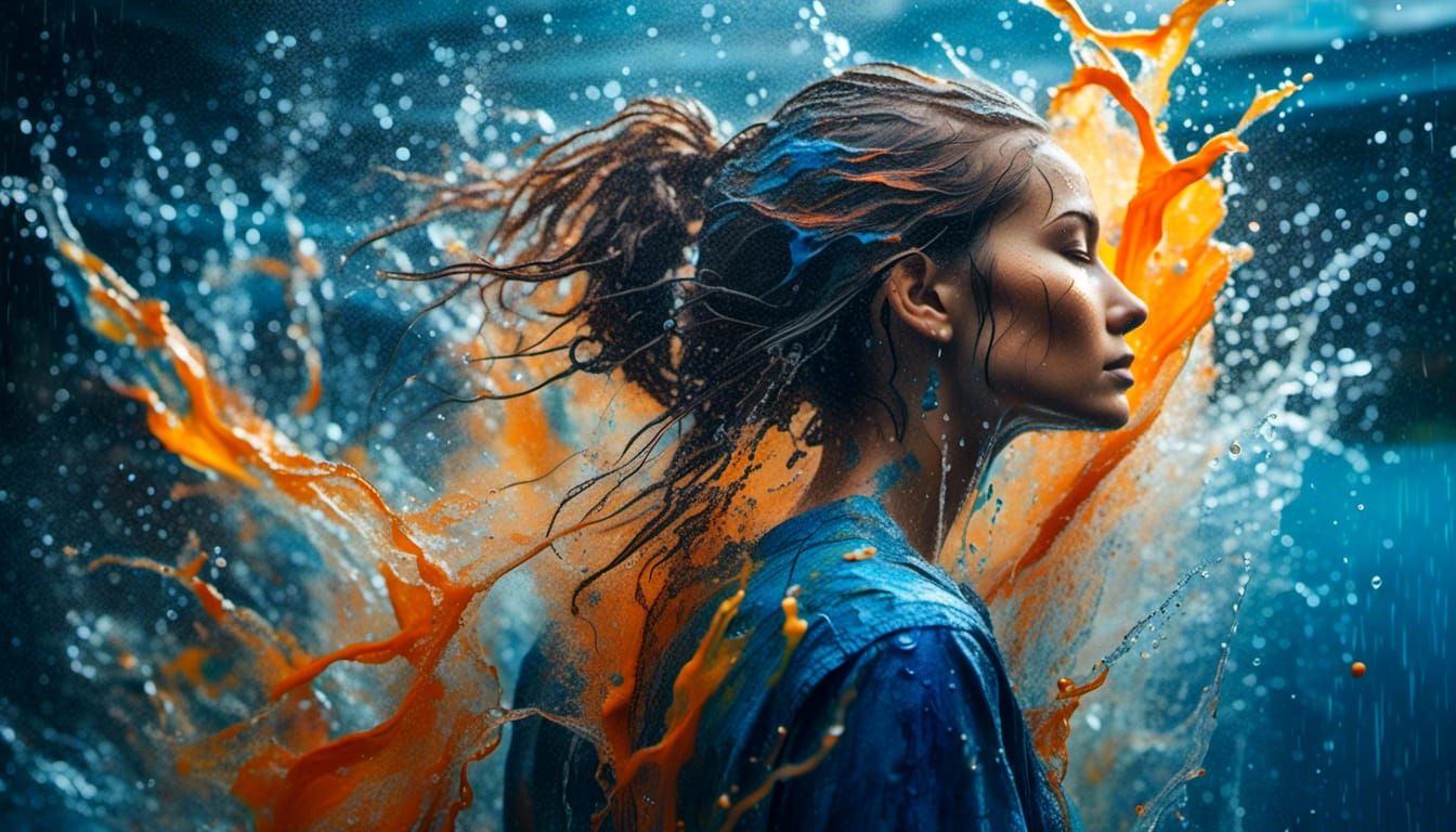 Woman in Water: Expressive Oil Painting