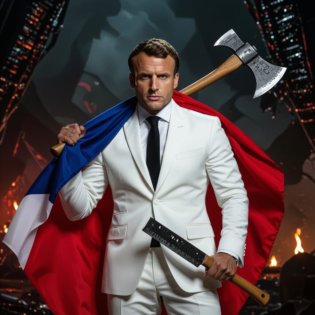 Macron in Dystopian Dark Fantasy Setting