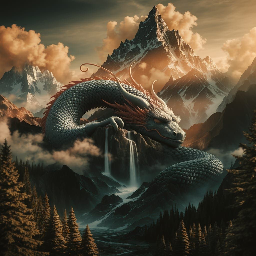 Fantasy Mountain Transforms into Majestic Dragon Silhouette