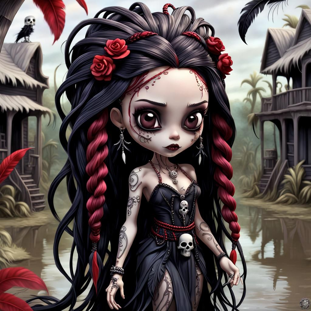 Chibi Voodoo Priestess in Tim Burton Style
