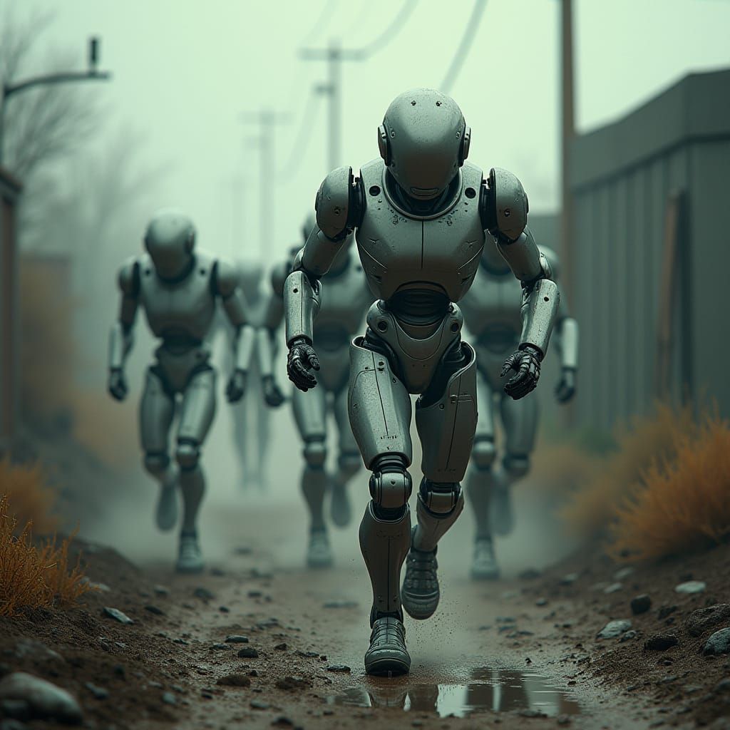 Robots on Military Fitness Course in Cinematic Style