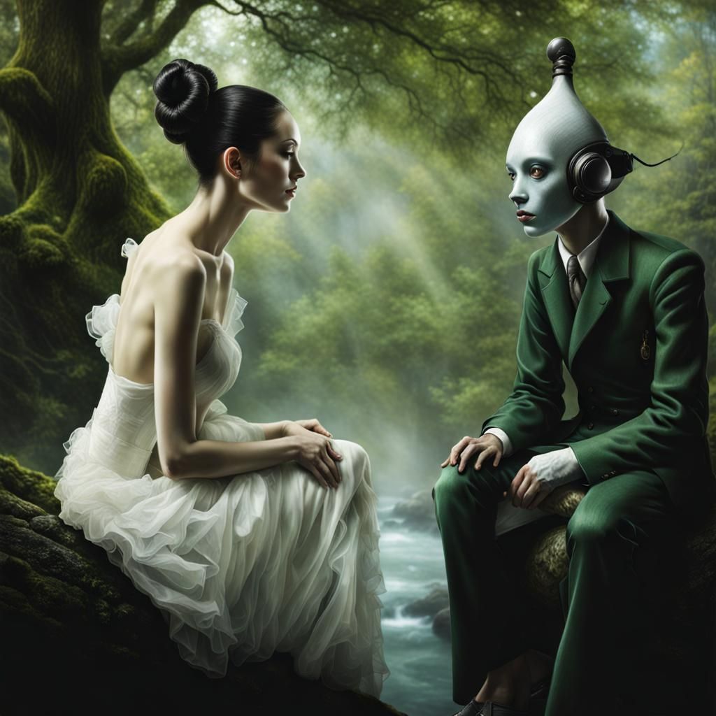 Exotic Alien Celebration in Surreal Restaurant