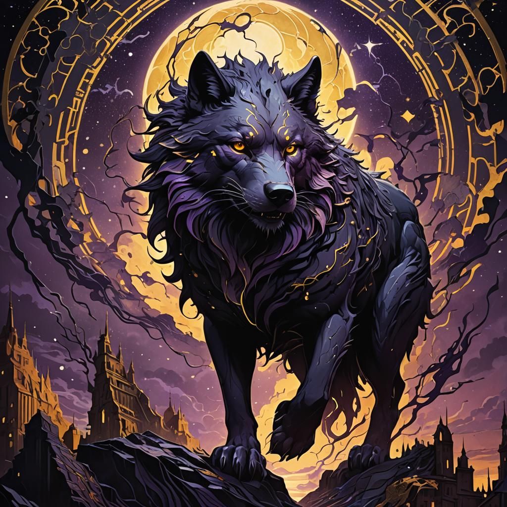 Electrical Wolf Silhouette in Dark Fantasy Style