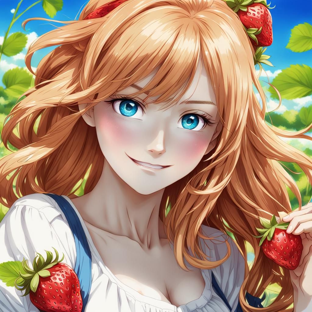 Anime Portrait: Strawberry Blonde Girl with Blue Eyes