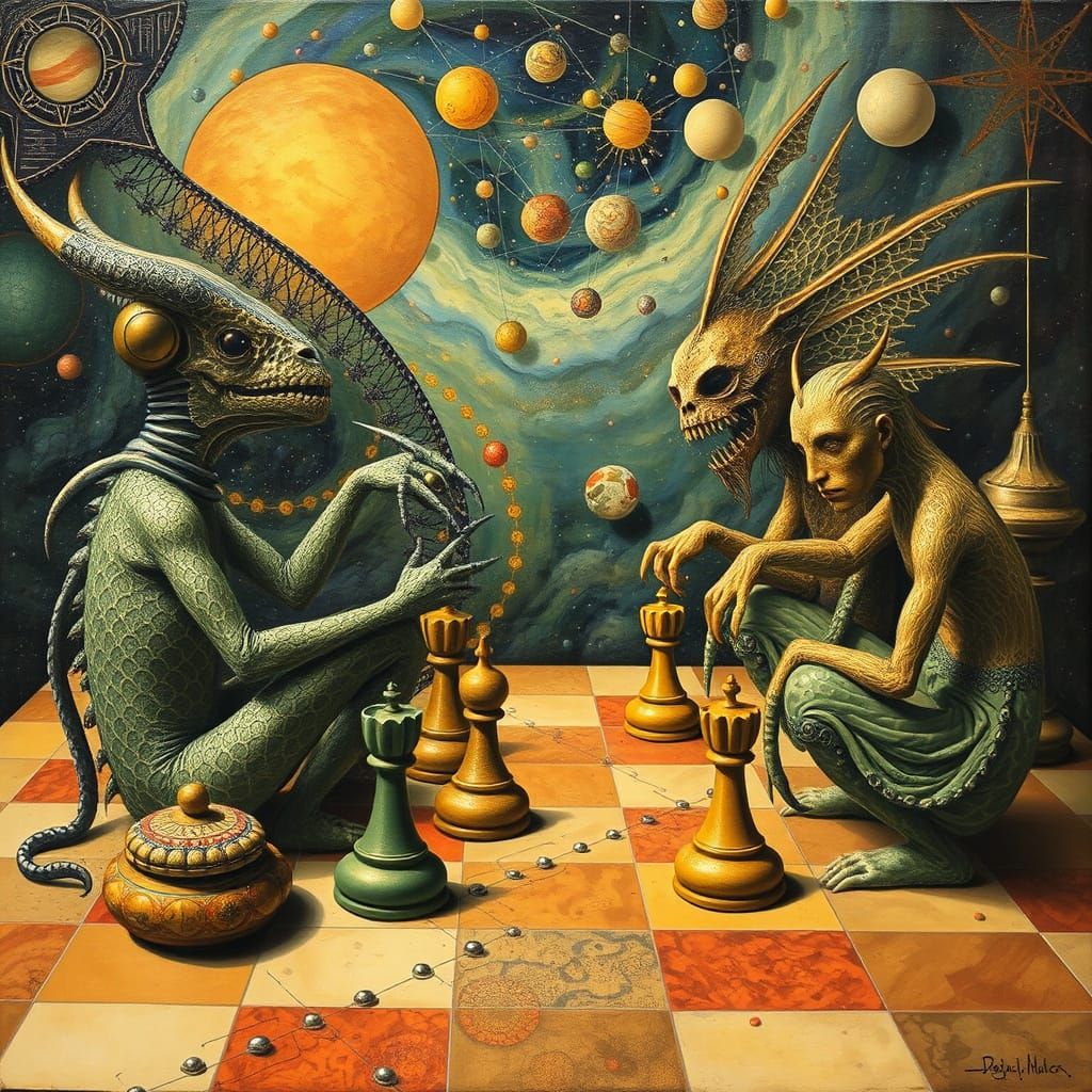 Psychedelic Sacred Geometry Utopia, Bizarre Chess Pieces
