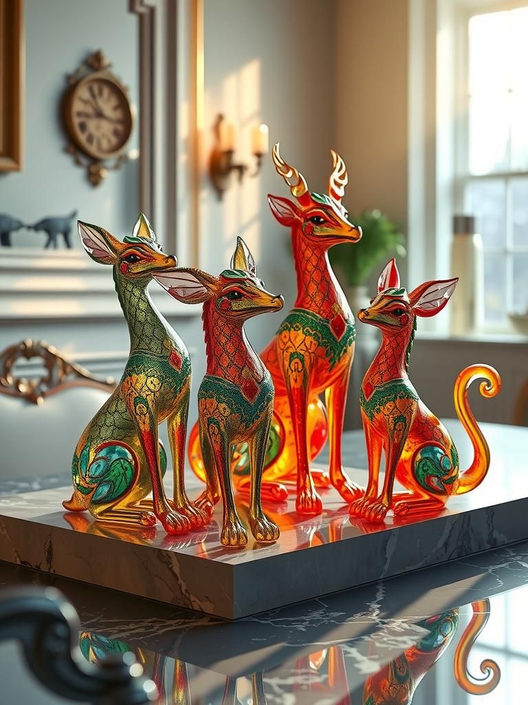 Colourful glass animal figurines.