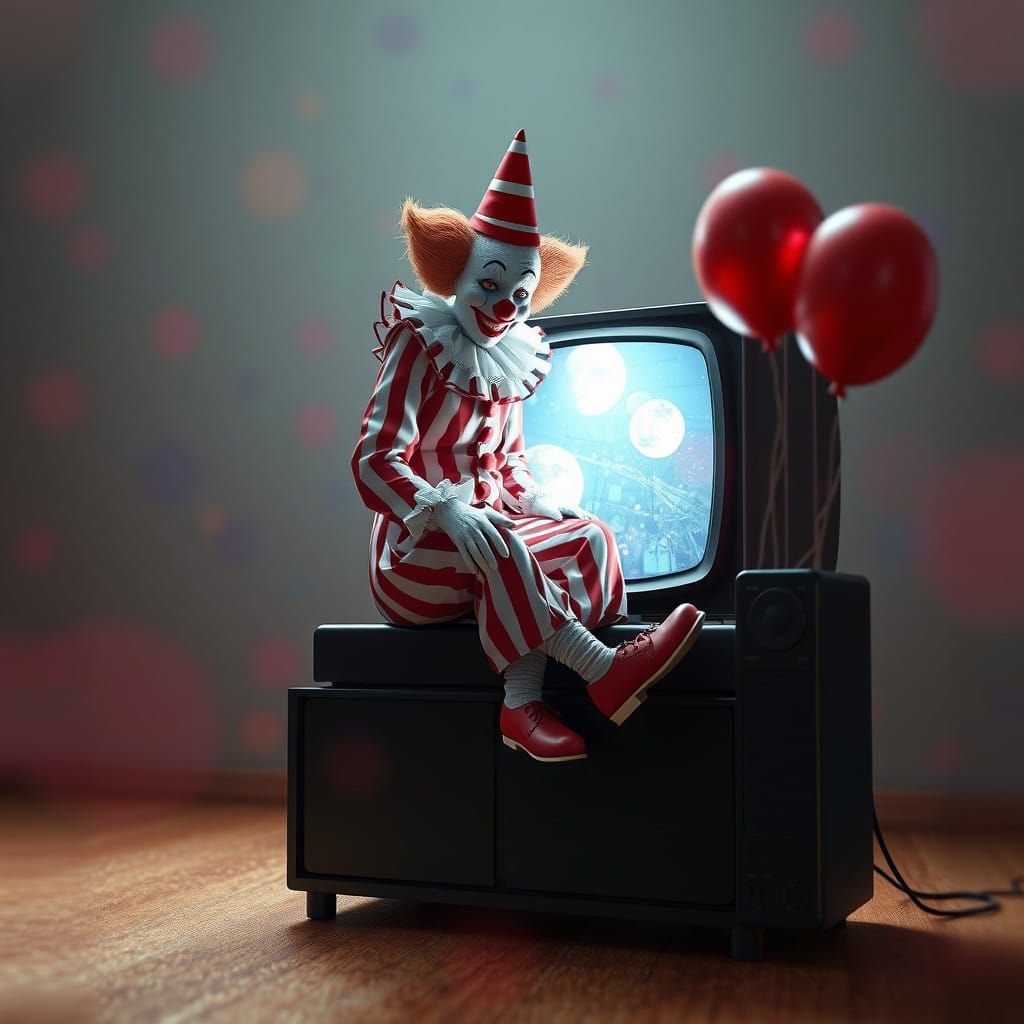 Vibrant Clown Woman on a TV in 3D