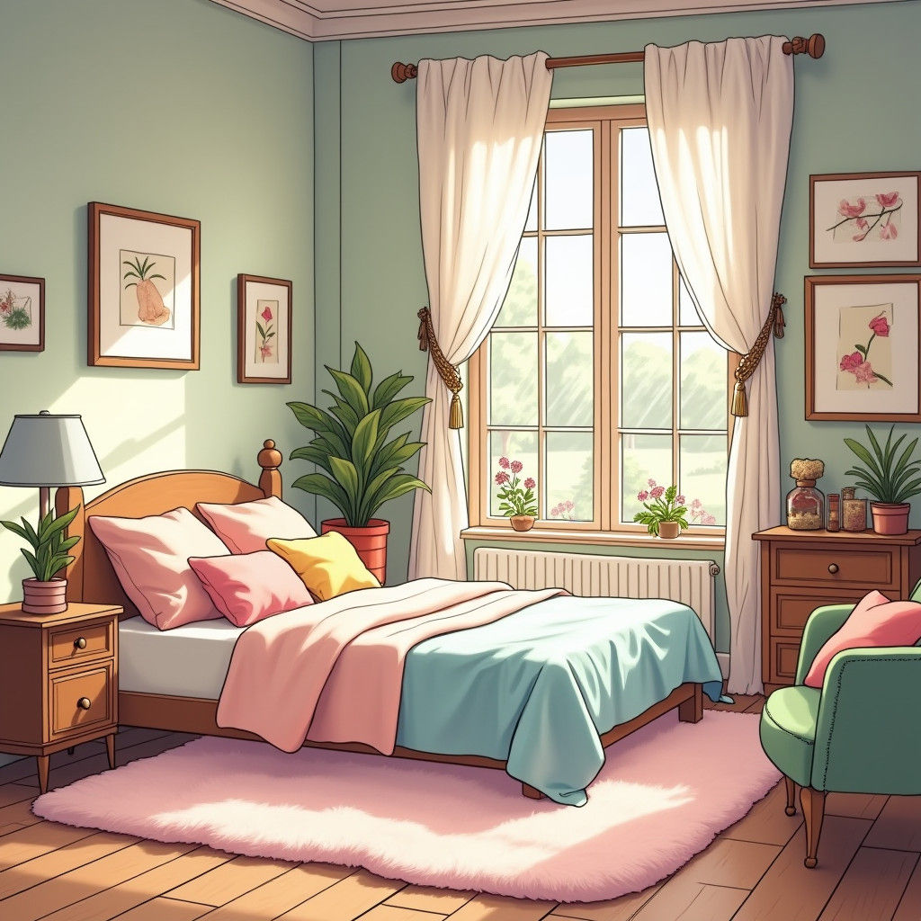 Cozy Anime Bedroom Interior with France Window
