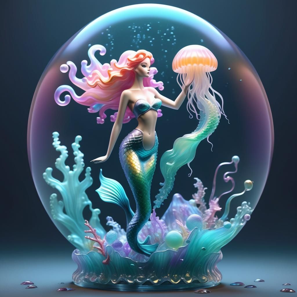 Curvaceous Mermaid and Jellyfish in Pastel Colors