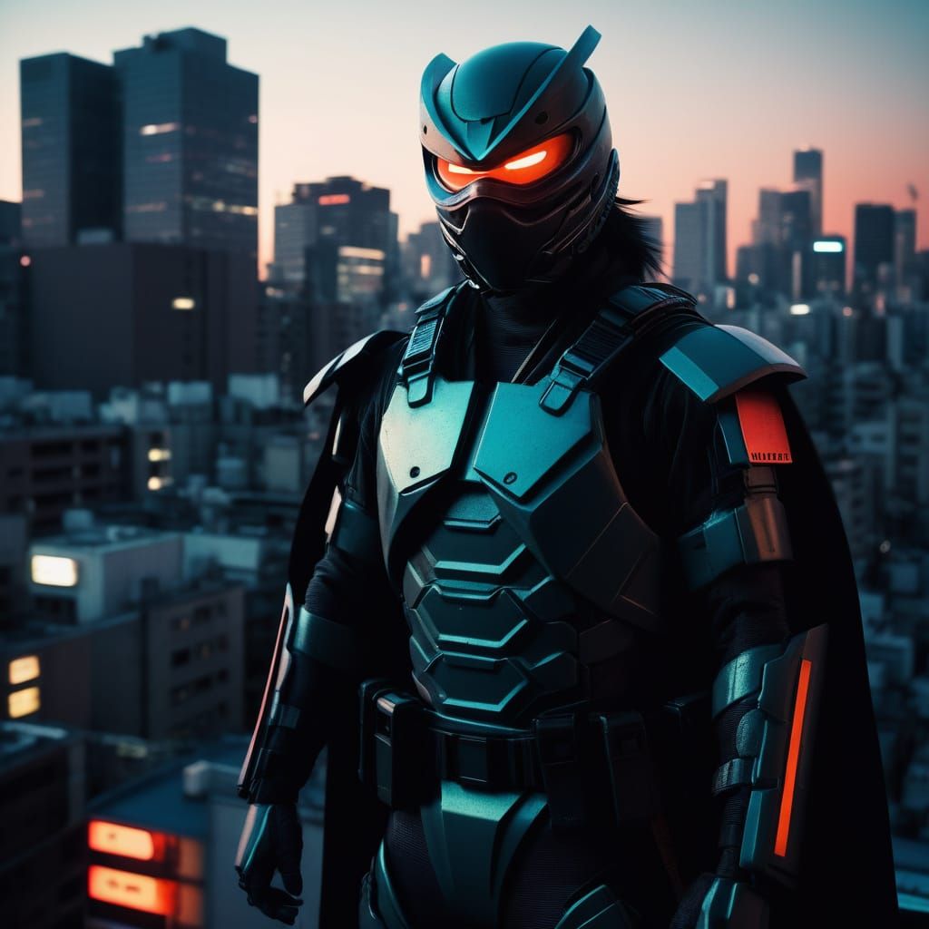 Japanese Superheroine in Neon Tokyo