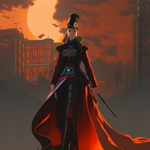 Asian-inspired Wild West scene, Pop Art-infused