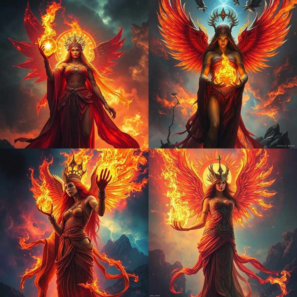 Vibrant Fire Goddess with Blazing Orb, Detailed in Unreal En...