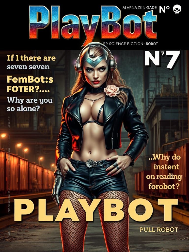 Robot Babe Sci-Fi Magazine Cover Art in Cyberpunk Style
