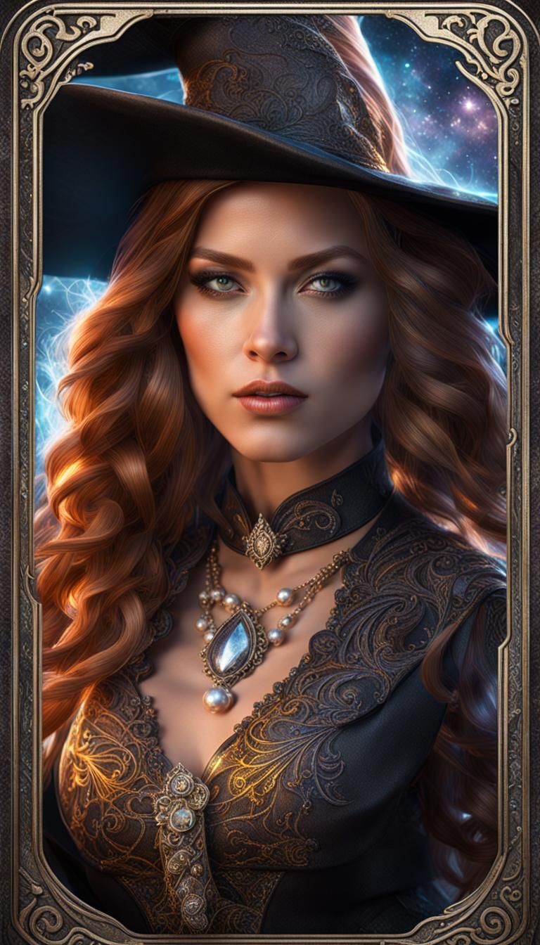 Rare Witch Trading Card with Glittering Effects