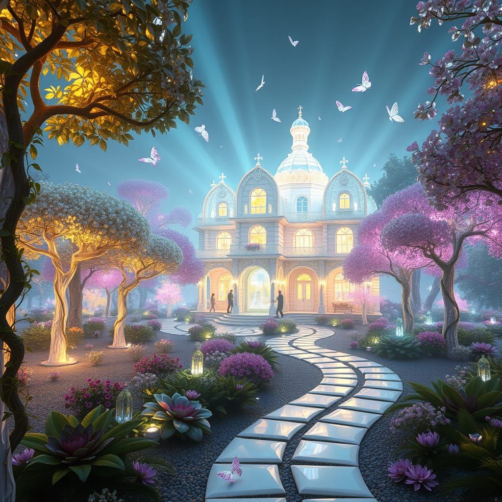 Diamond Crystal Garden: Fantasy Architecture in Dreamlike To...