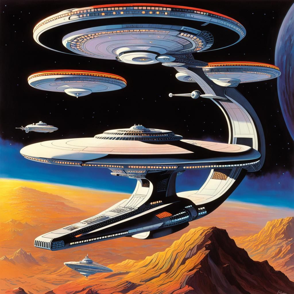 Starship Enterprise in Retro Sci-Fi Style