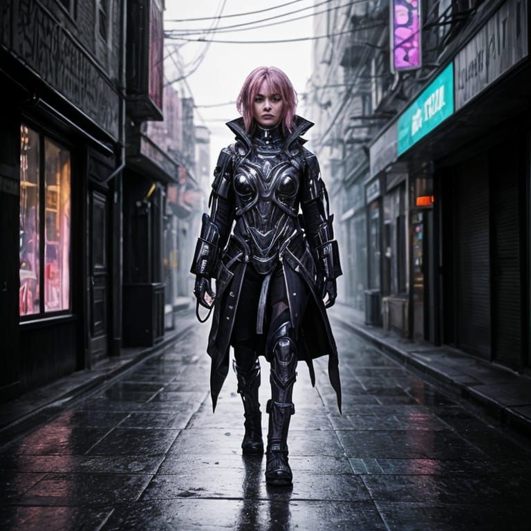 Pink-Haired Cyborg Girl in Twilight