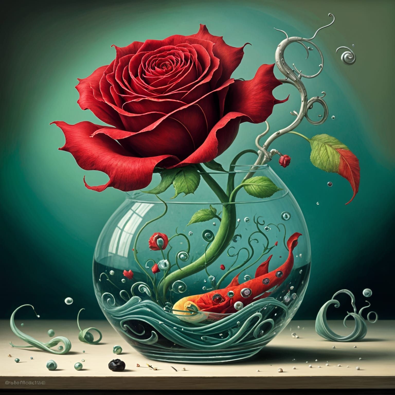 Rose in Glass Vase Digital Art