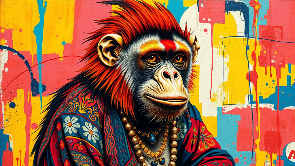 Orangutan Portrait in Impasto Neo-Expressionism Style