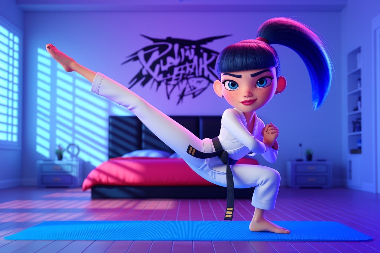 Pixar-Style Punk Rock Karate Girl in 3D Animation