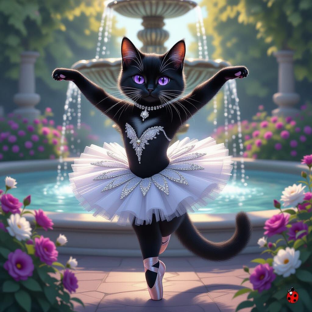 Black Cat Ballerina in Hyperrealistic Digital Art