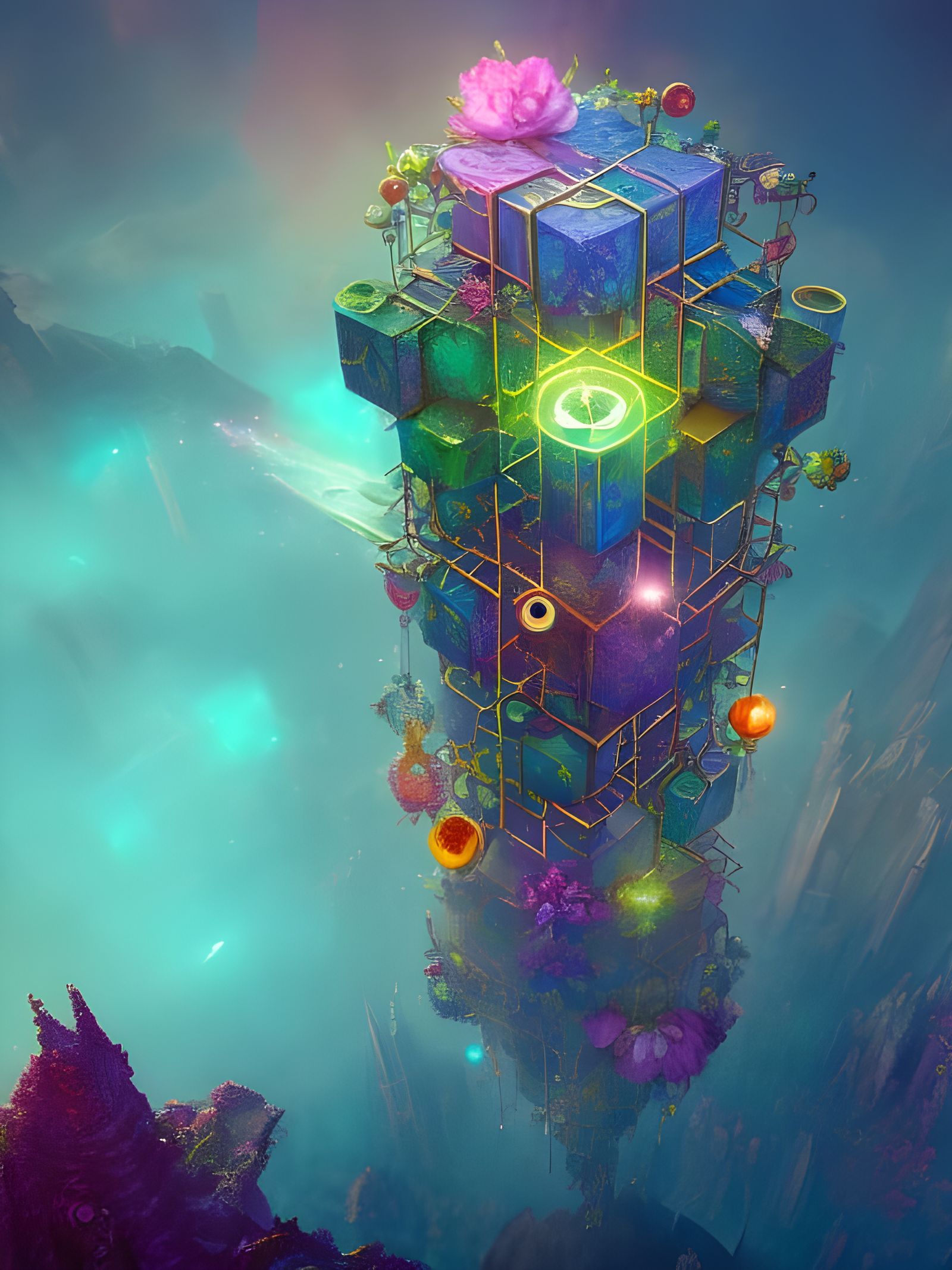 Bohemian Flower Oracle Tesseract in Detailed Painting