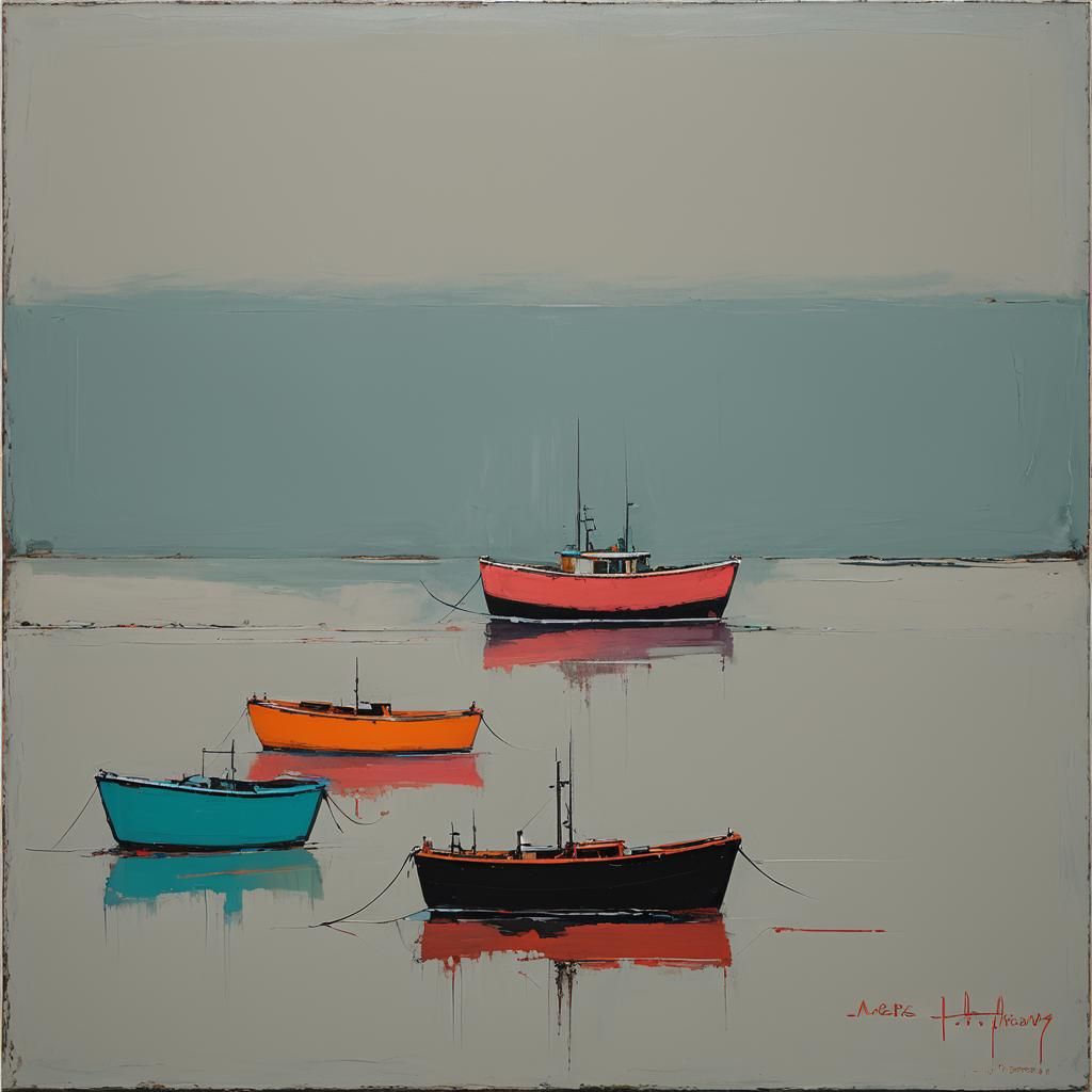 Abstract Boats With Neon Accents as Oil Painting
