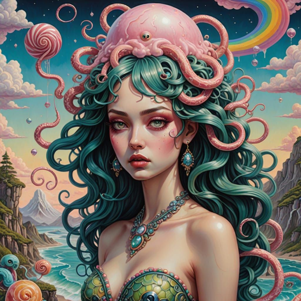 Surrealist Fantasy Model in Bikini with Medusa's Head
