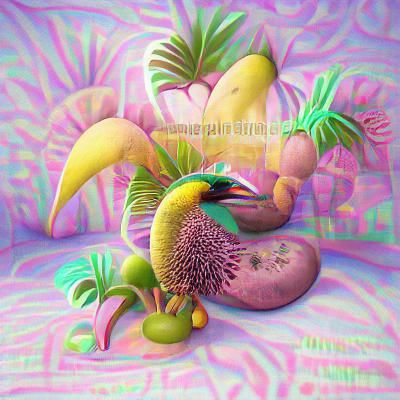 Tropical Fruits and Flamingo: Holographic 3D Pastel Illustra...