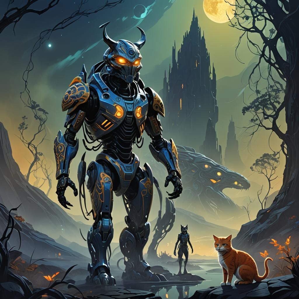 Mystical Bionicle with Hybrid Creature in Dreamscape