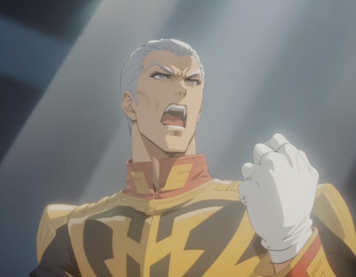 Imposing Anime Character Giving a Speech